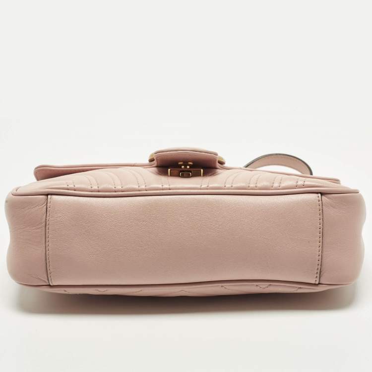 Pre Owned Gucci GG Marmont Flap Medium Light Pink Matelasse Leather Shoulder Bag