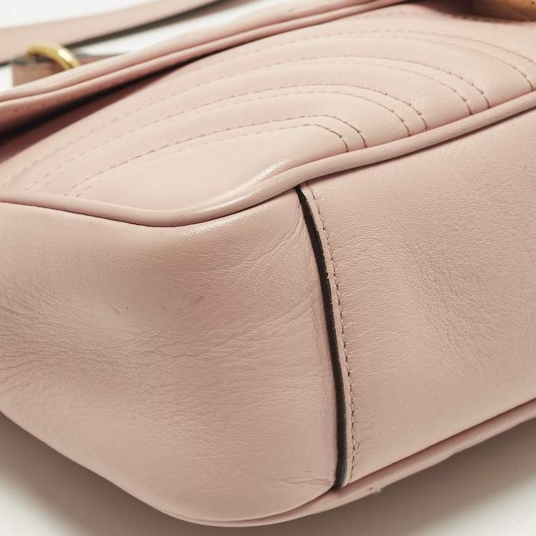 Pre Owned Gucci GG Marmont Flap Medium Light Pink Matelasse Leather Shoulder Bag
