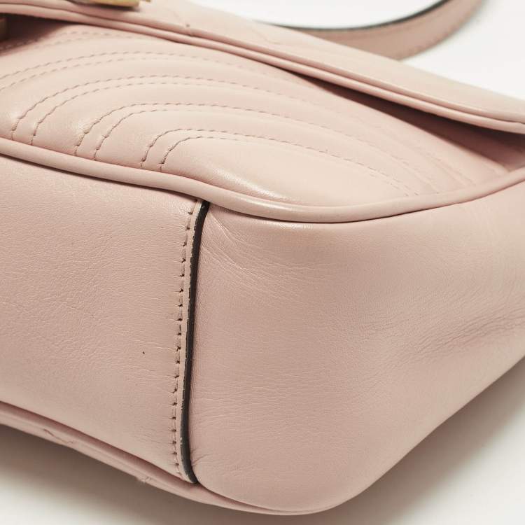 Pre Owned Gucci GG Marmont Flap Medium Light Pink Matelasse Leather Shoulder Bag