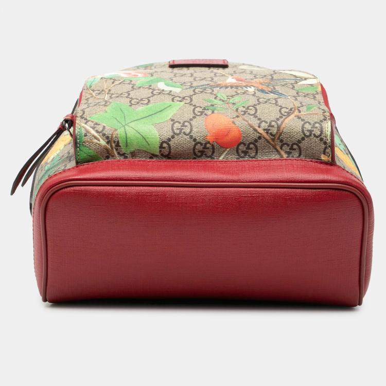 Pre Owned Gucci Brown Red Small GG Supreme Web Tian Backpack