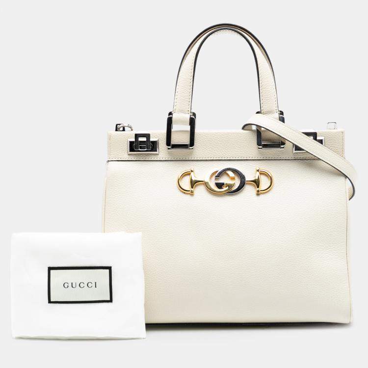 Pre Owned Gucci White Small Grained Calfskin Zumi Top Handle Bag