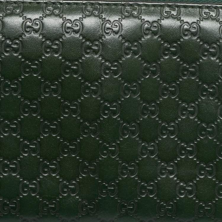 Pre Owned Gucci Green Microguccissima Leather Zip Around Wallet