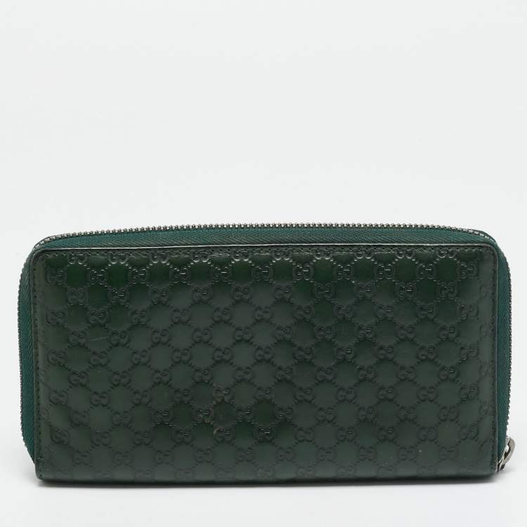 Pre Owned Gucci Green Microguccissima Leather Zip Around Wallet