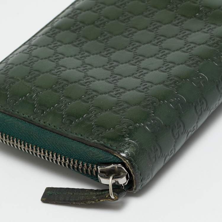 Pre Owned Gucci Green Microguccissima Leather Zip Around Wallet