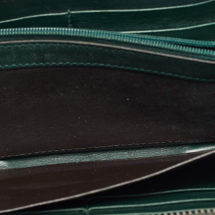 Pre Owned Gucci Green Microguccissima Leather Zip Around Wallet