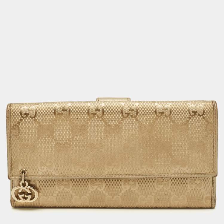 Pre Owned Gucci GG Twins Gold Imprime Canvas Continental Wallet