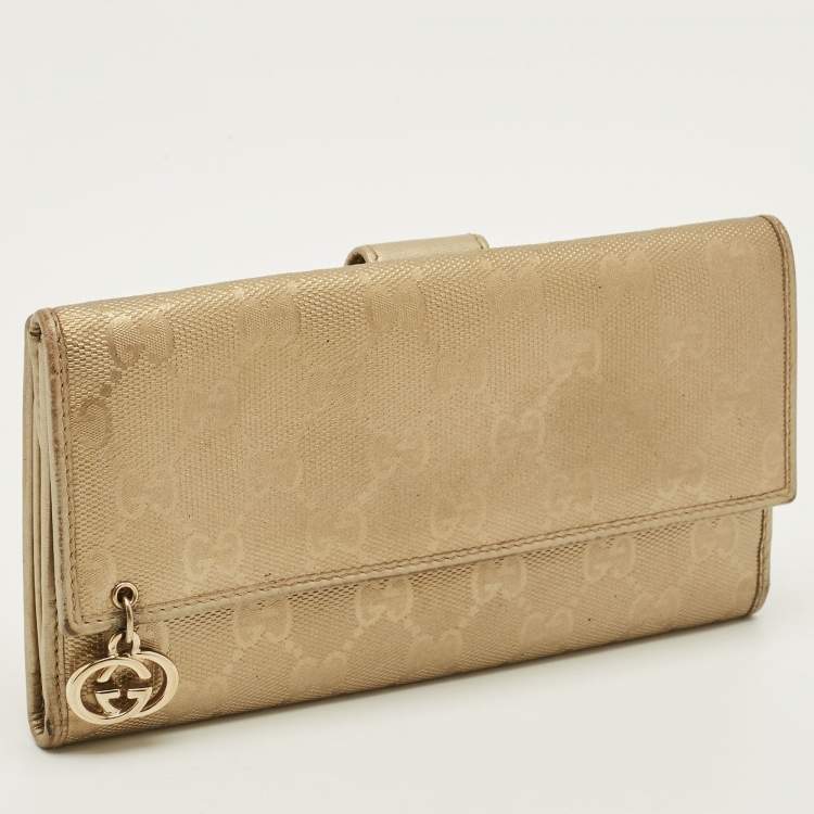 Pre Owned Gucci GG Twins Gold Imprime Canvas Continental Wallet