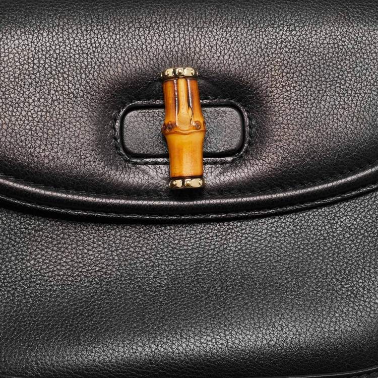 Pre Owned Gucci New Bamboo Tassel Large Black Leather Top Handle Bag