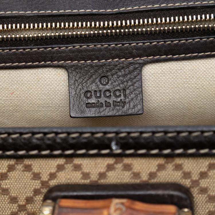 Pre Owned Gucci Brown Medium Diamante Canvas New Bamboo Satchel