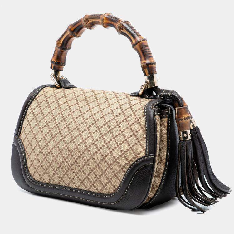 Pre Owned Gucci Brown Medium Diamante Canvas New Bamboo Satchel