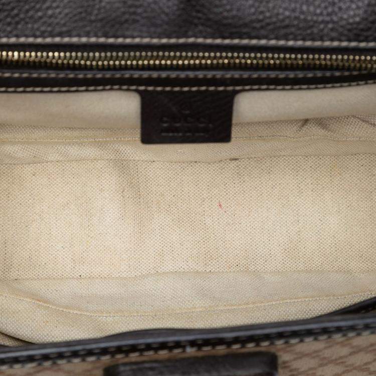 Pre Owned Gucci Brown Medium Diamante Canvas New Bamboo Satchel