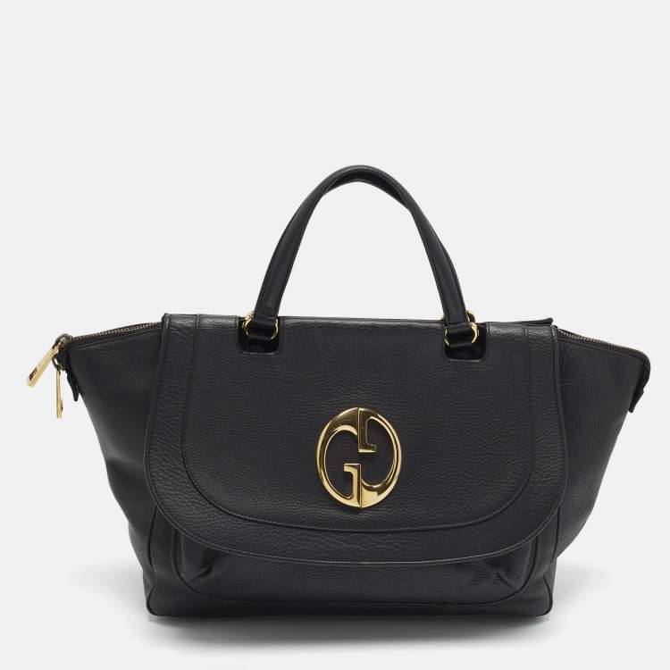 Pre Owned Gucci 1973 Black Leather Top Handle Bag