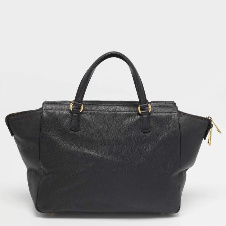 Pre Owned Gucci 1973 Black Leather Top Handle Bag