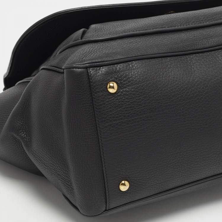 Pre Owned Gucci 1973 Black Leather Top Handle Bag