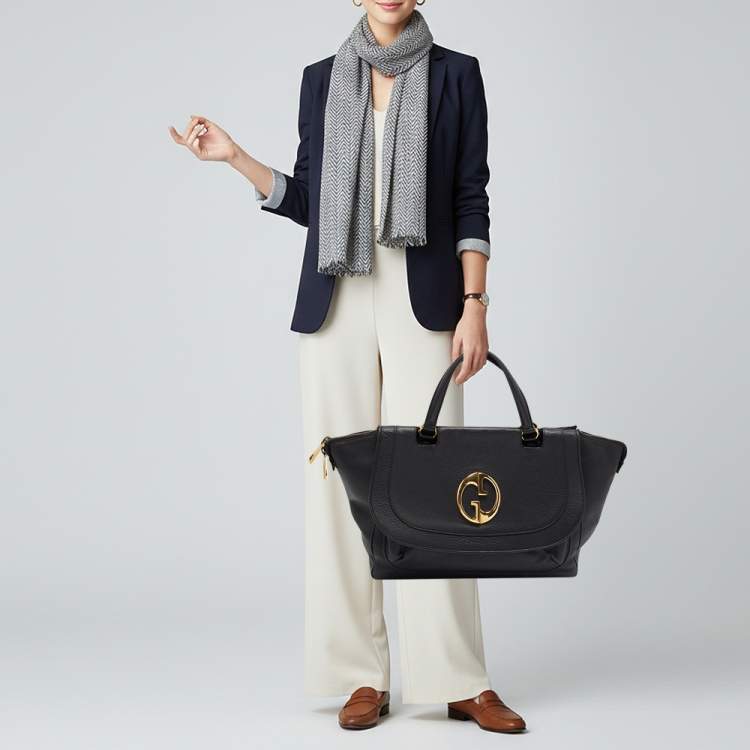 Pre Owned Gucci 1973 Black Leather Top Handle Bag