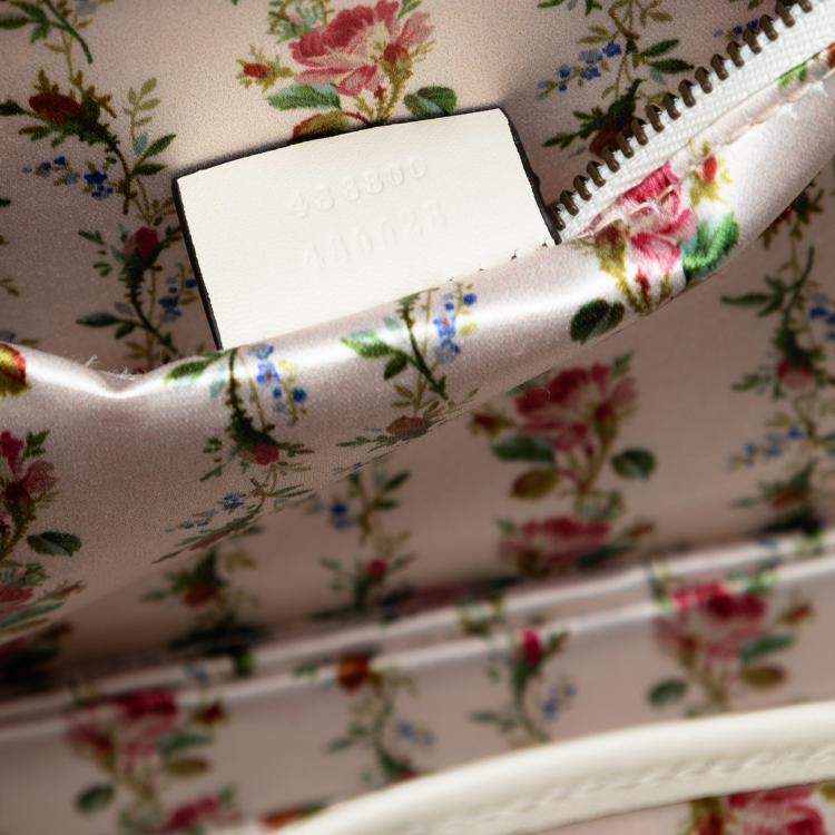 Pre Owned Gucci White Calfskin Frame Print Bamboo Top Handle Bag