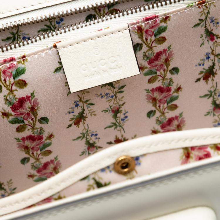 Pre Owned Gucci White Calfskin Frame Print Bamboo Top Handle Bag