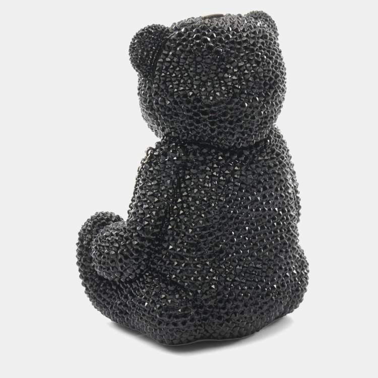 Pre Owned Gucci Gg Teddy Bear Shoulder Bag With Swarovski Crystals Black Multicolor