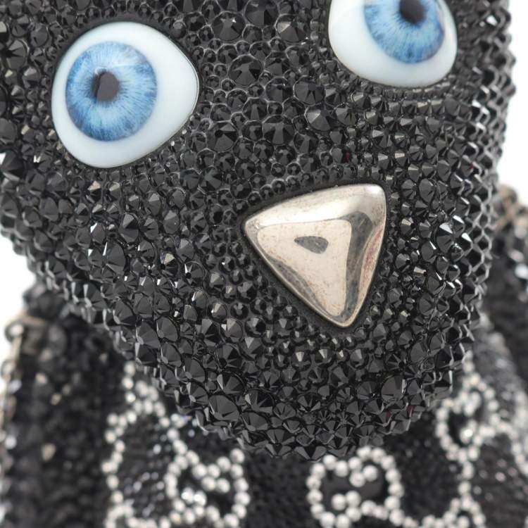 Pre Owned Gucci Gg Teddy Bear Shoulder Bag With Swarovski Crystals Black Multicolor