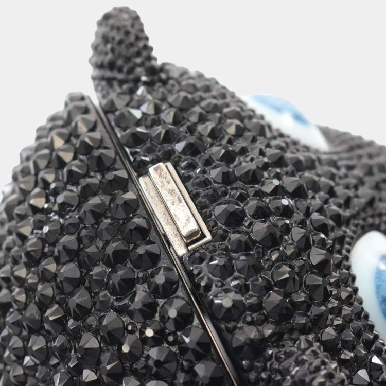 Pre Owned Gucci Gg Teddy Bear Shoulder Bag With Swarovski Crystals Black Multicolor