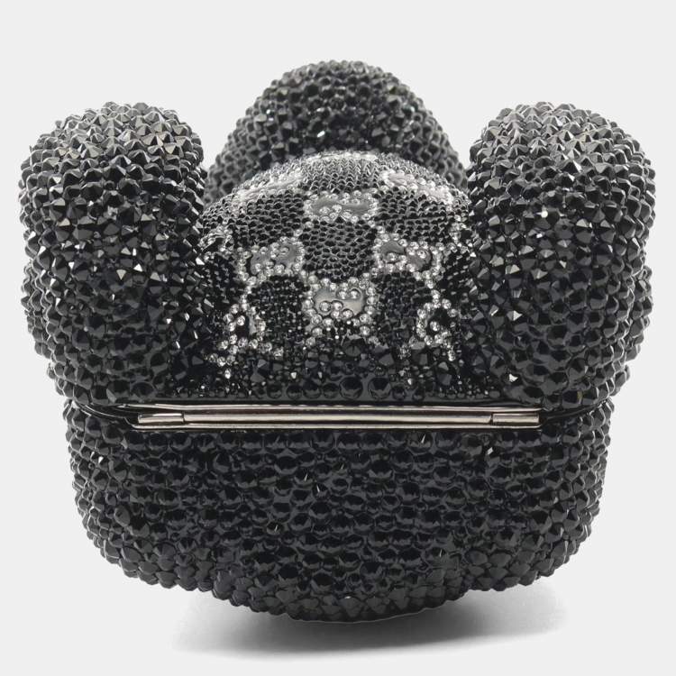 Pre Owned Gucci Gg Teddy Bear Shoulder Bag With Swarovski Crystals Black Multicolor