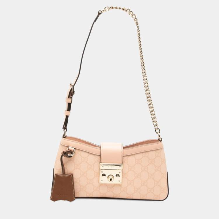 Pre Owned Gucci Gg Supreme Padlock Shoulder Bag Pink Leather