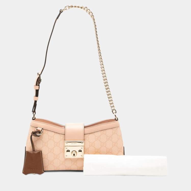 Pre Owned Gucci Gg Supreme Padlock Shoulder Bag Pink Leather