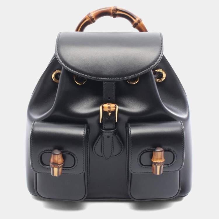 Pre Owned Gucci Bamboo Backpack Leather Black