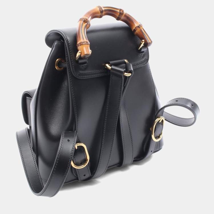 Pre Owned Gucci Bamboo Backpack Leather Black