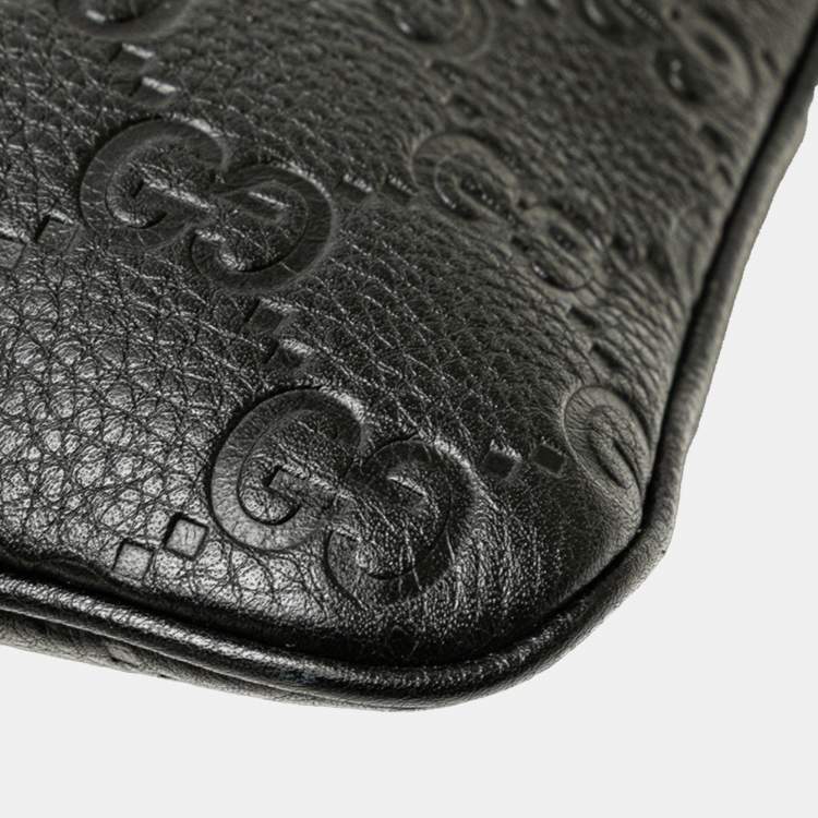 Pre Owned Gucci GG Emblem Medium Chain Handbag/Shoulder Bag Black Leather