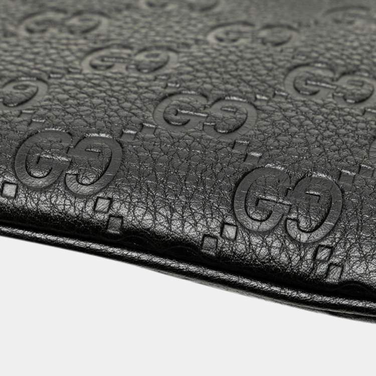 Pre Owned Gucci GG Emblem Medium Chain Handbag/Shoulder Bag Black Leather
