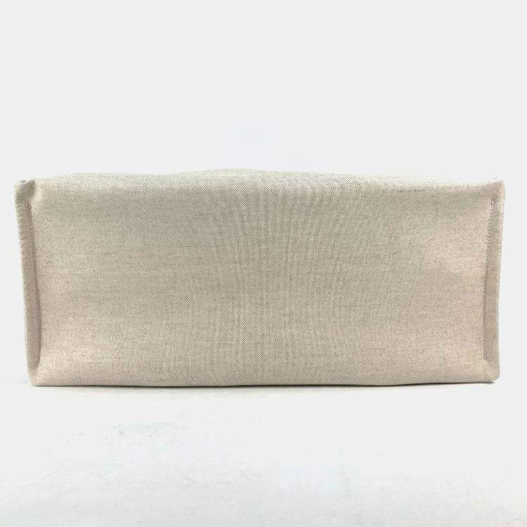 Pre Owned Gucci Logo Print Shoulder Bag/Tote Bag Canvas/Leather Beige/Black