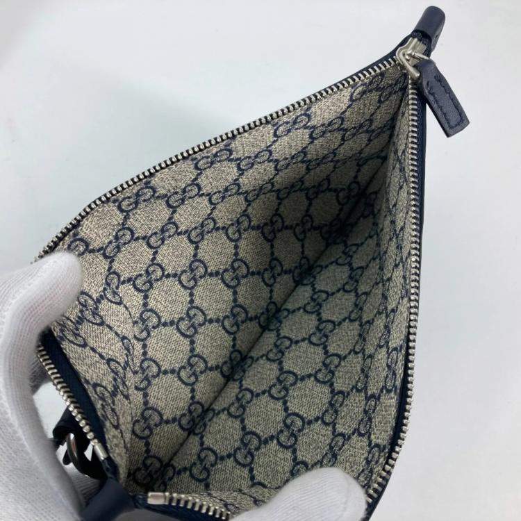 Pre Owned Gucci Logo Print Shoulder Bag/Tote Bag Canvas/Leather Beige/Black