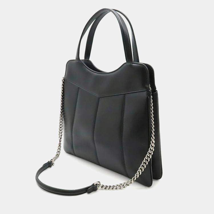 Pre Owned Gucci Petit Gg Tote Bag Shoulder Handbag Leather Black