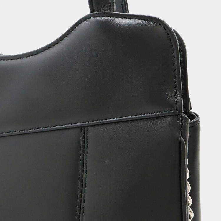 Pre Owned Gucci Petit Gg Tote Bag Shoulder Handbag Leather Black