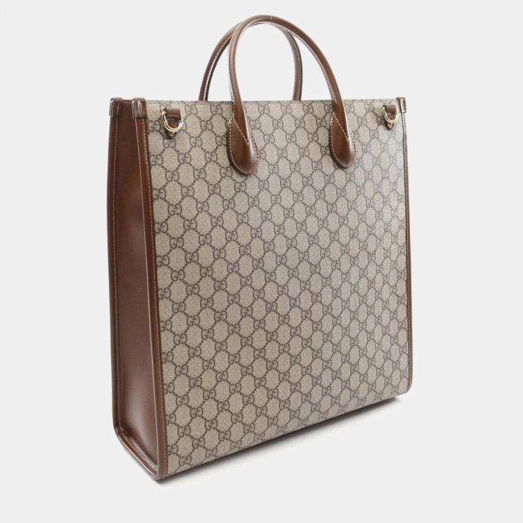 Pre Owned Gucci Interlocking G Medium Tote Gg Supreme Bag Coated Canvas Leather Beige Brown