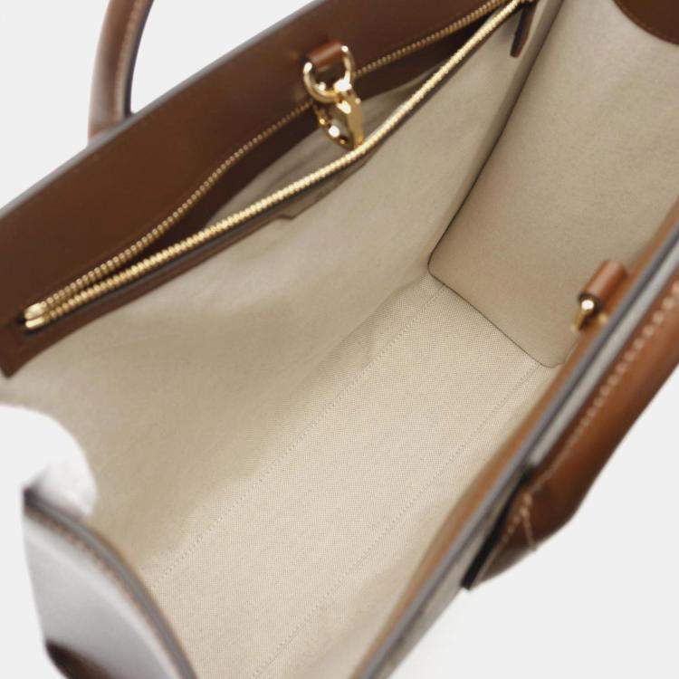 Pre Owned Gucci Interlocking G Medium Tote Gg Supreme Bag Coated Canvas Leather Beige Brown