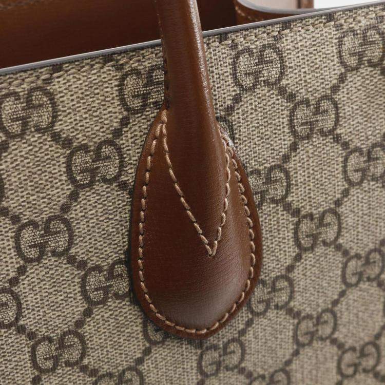 Pre Owned Gucci Interlocking G Medium Tote Gg Supreme Bag Coated Canvas Leather Beige Brown