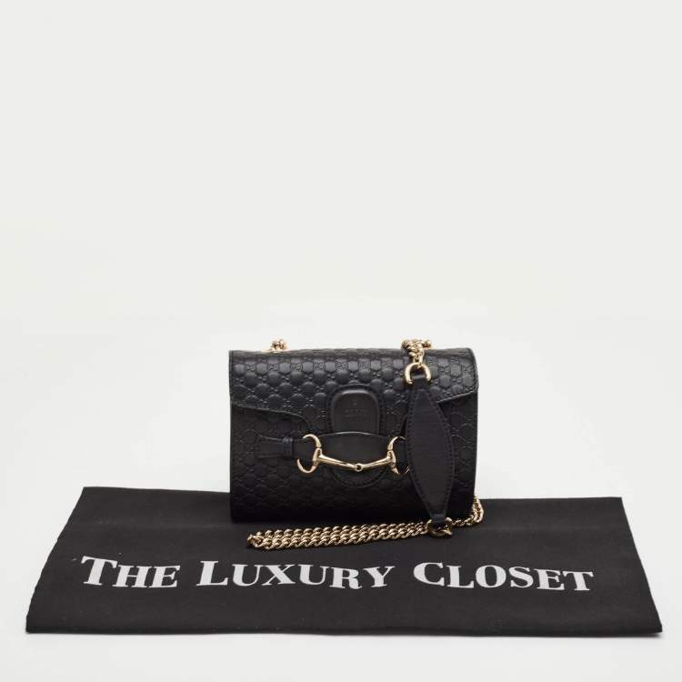 Pre Owned Gucci Emily Mini Black MIcroguccissima Leather Shoulder Bag
