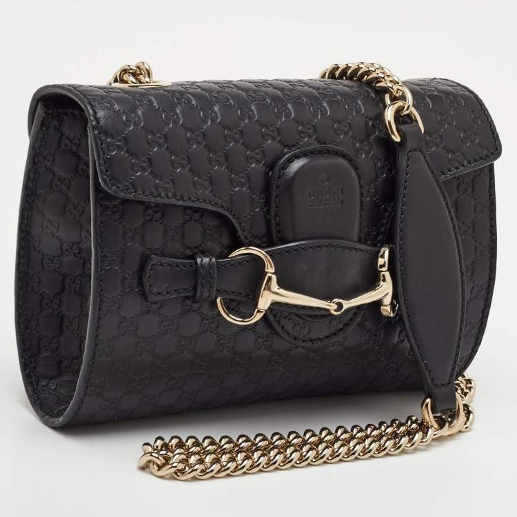 Pre Owned Gucci Emily Mini Black MIcroguccissima Leather Shoulder Bag