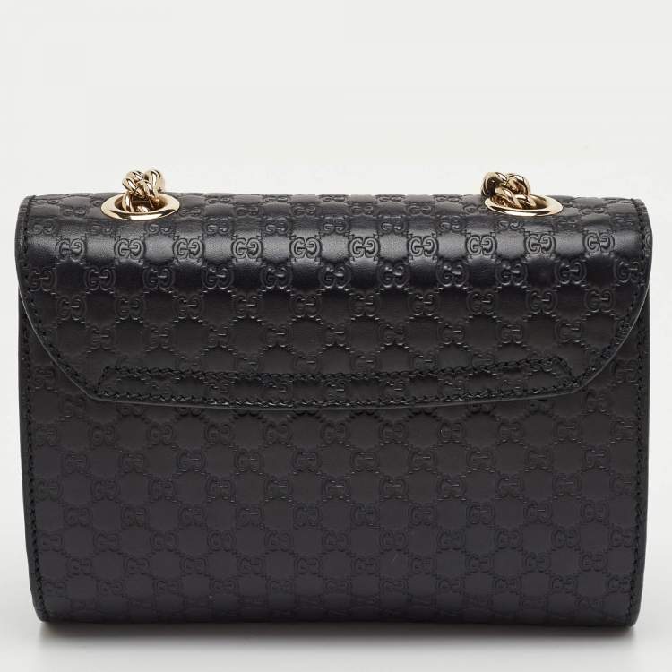 Pre Owned Gucci Emily Mini Black MIcroguccissima Leather Shoulder Bag