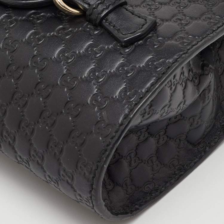 Pre Owned Gucci Emily Mini Black MIcroguccissima Leather Shoulder Bag