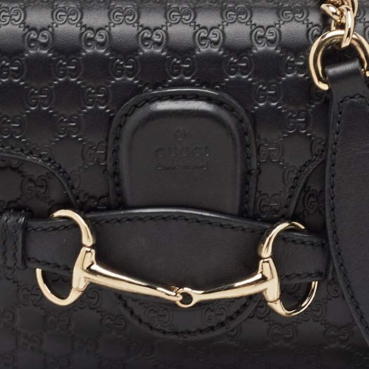 Pre Owned Gucci Emily Mini Black MIcroguccissima Leather Shoulder Bag
