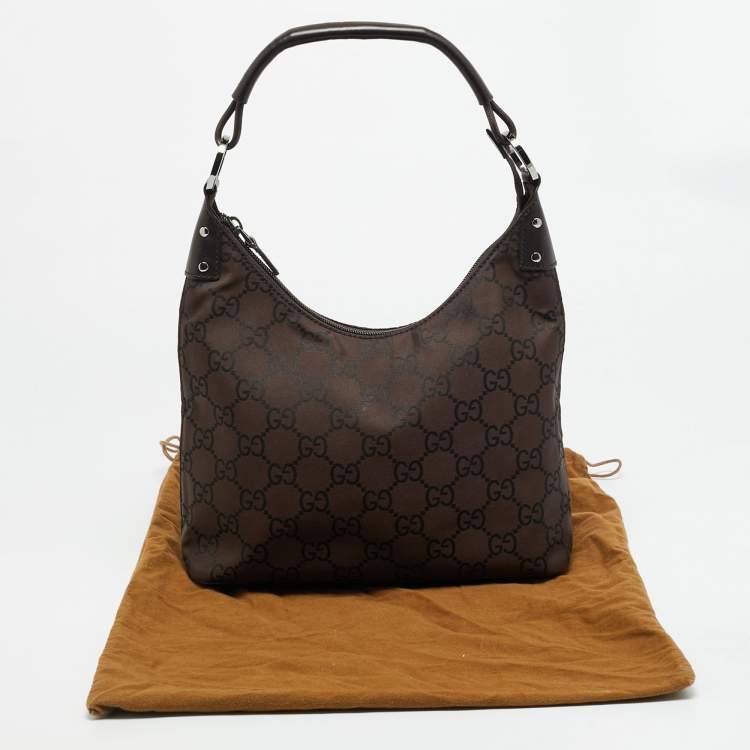 Pre Owned Gucci Dark Brown GG Nylon Hobo