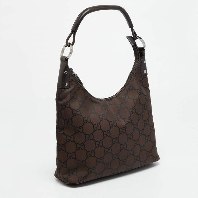 Pre Owned Gucci Dark Brown GG Nylon Hobo
