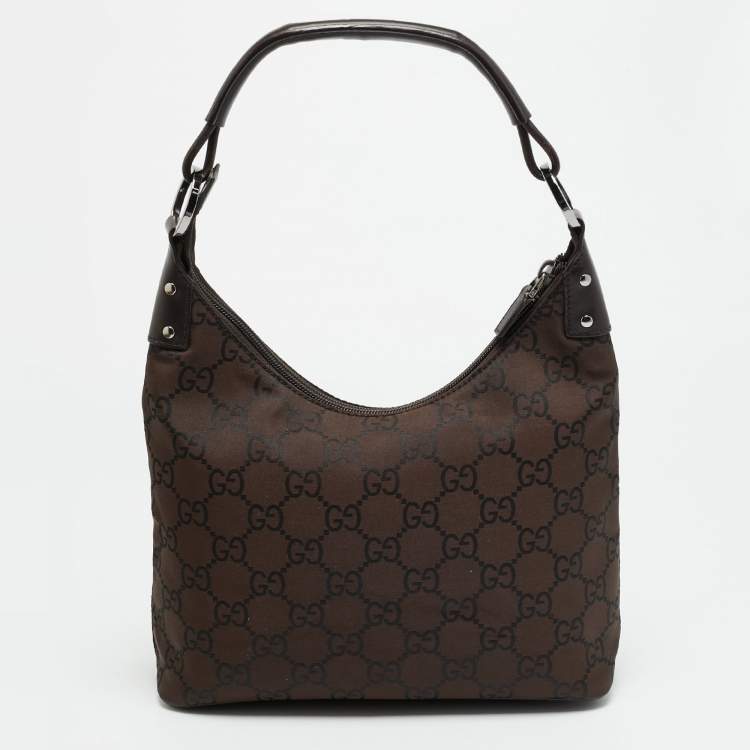 Pre Owned Gucci Dark Brown GG Nylon Hobo
