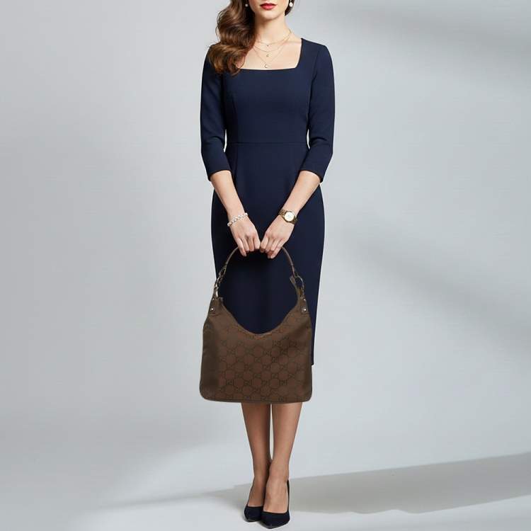 Pre Owned Gucci Dark Brown GG Nylon Hobo