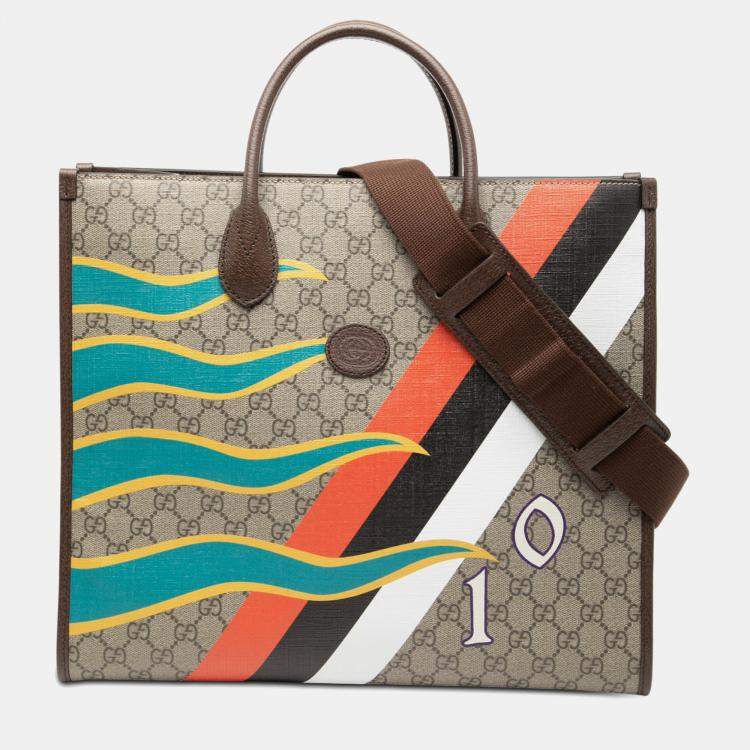 Pre Owned Gucci Brown Medium GG Supreme 100 Centum Anniversary Calfskin Retro Interlocking G Tote