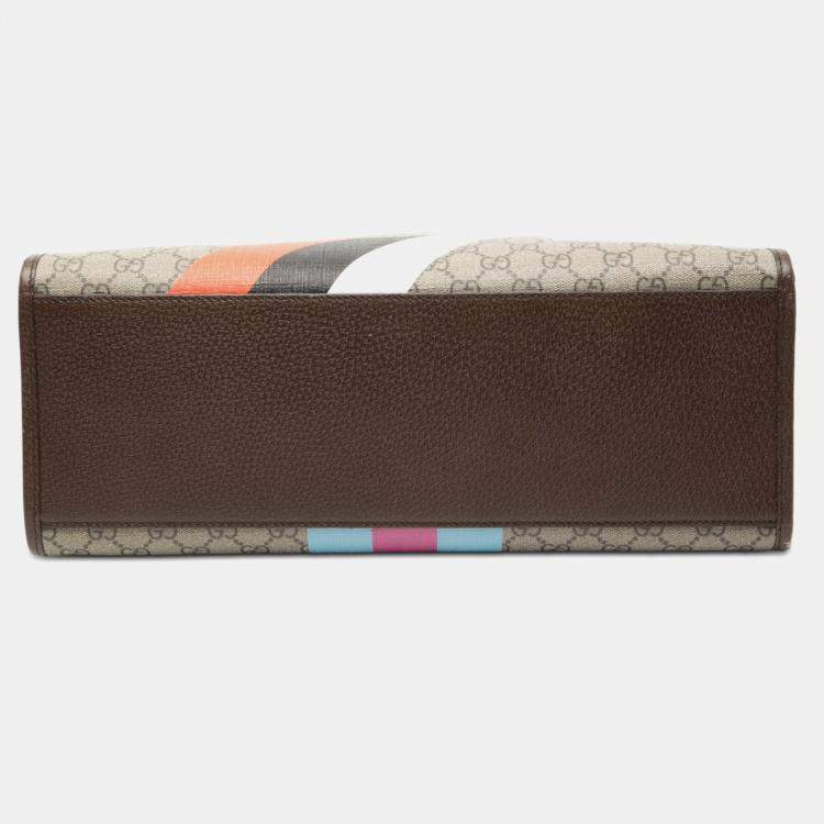 Pre Owned Gucci Brown Medium GG Supreme 100 Centum Anniversary Calfskin Retro Interlocking G Tote