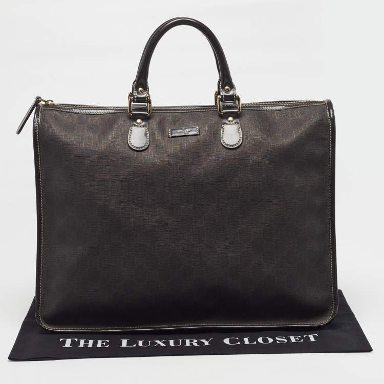 Pre Owned Gucci Joy Dark Brown GG Supreme Canvas Zip Tote